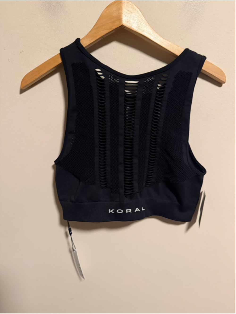 NWT Koral Nada Seamless Mesh Inset Black Sport Bra Top High Neck- Size Large - Picture 3 of 8